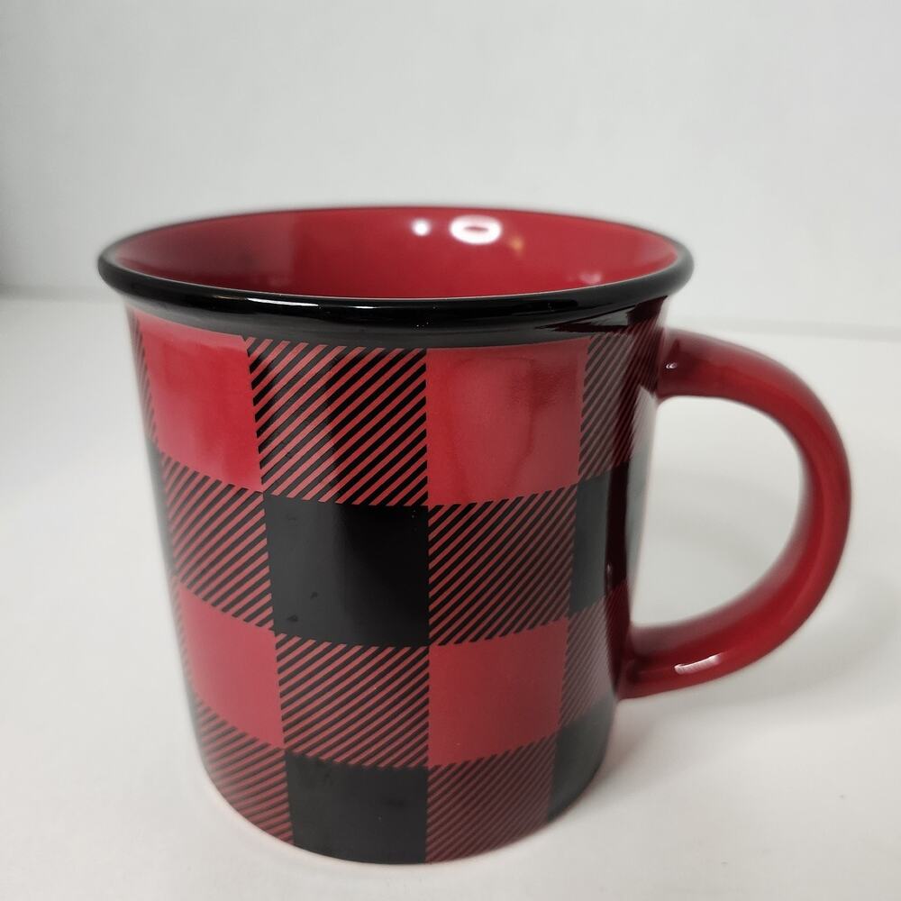 Express & Co. Toronto Mug Coffee Cup Red /Black Buffalo Check 14 oz New Country